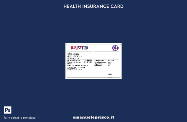 modello di tessera di assicurazione sanitaria del Texas in stile verificato